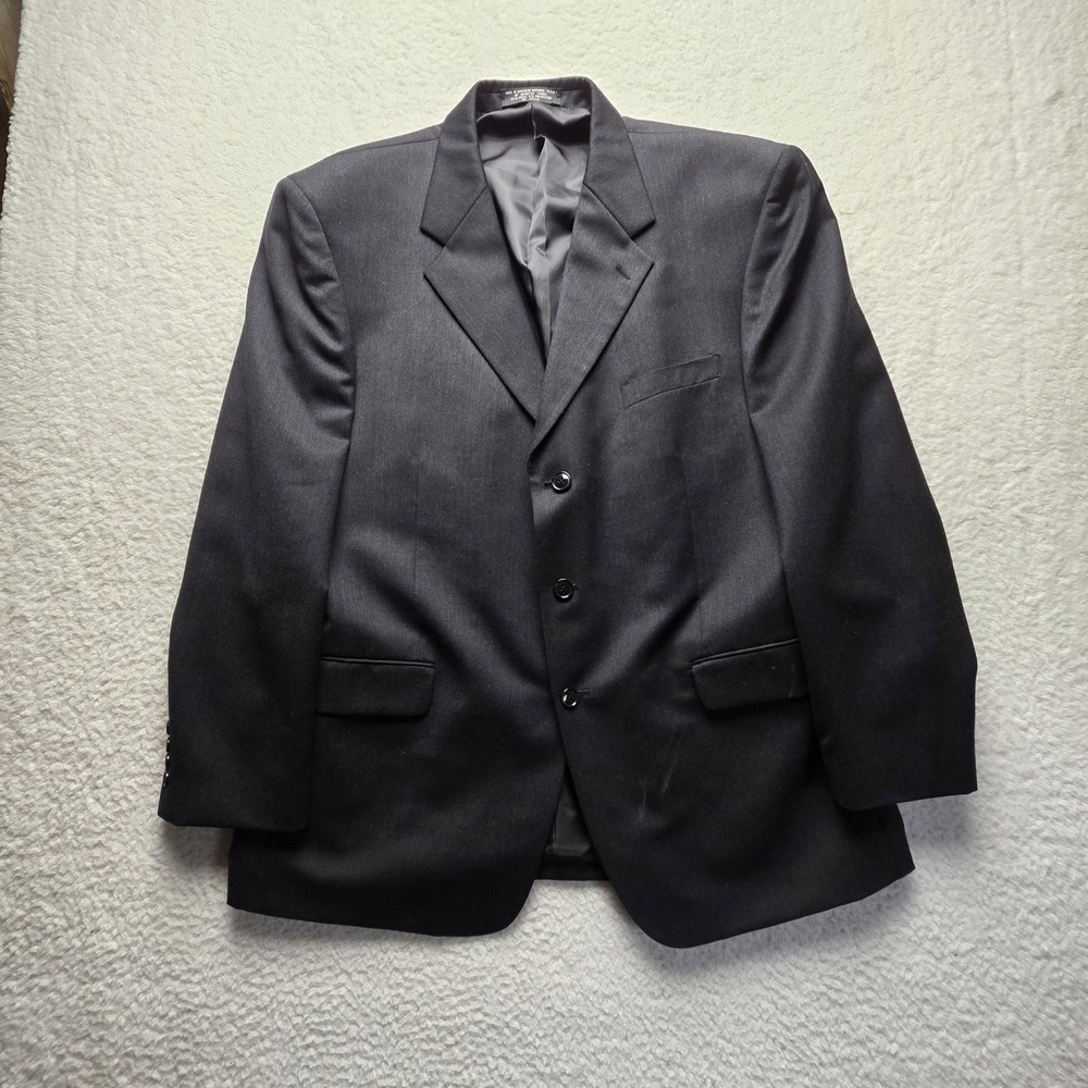 Jones New York Suit Jacket Mens 46 Gray Wool Blend 3 Button Lined Notch Lapel